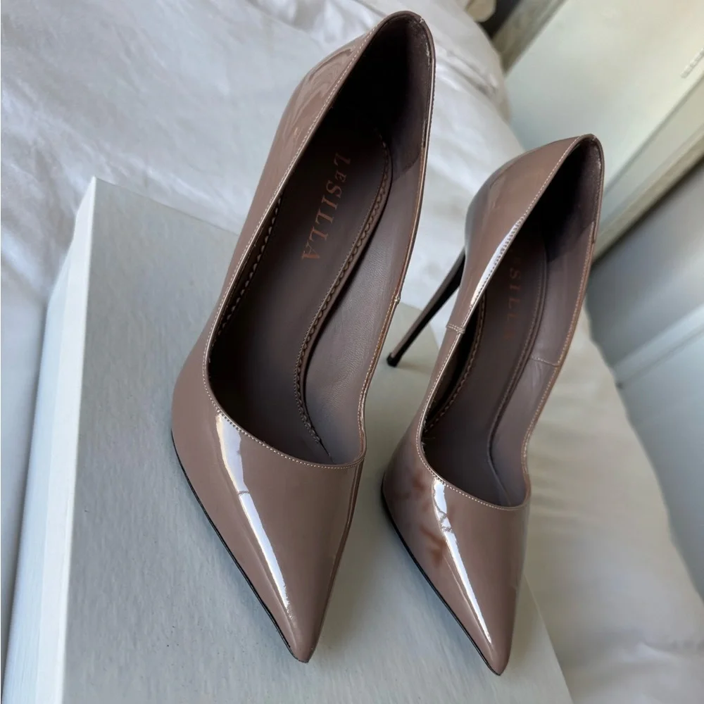 Le Silla Nude Patent Leather Point Toe Heels Size 37 - Picture 2 of 9